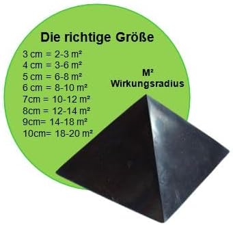 Schungit (Shungite) 3 x PYRAMIDE 3x3cm, 3x3cm, 4x4cm [9-tlg Set[ AKTIV SCHUTZ gegen negative Energie + Harmonie + Schutz. 3x TÄSCHCHEN. 3x BESCHREIBUNG.