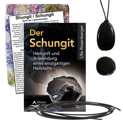 SCHUNGIT (Schungit) 6-tlg Set Anhänger mit Taschenstein + Buch (Rosenberger)