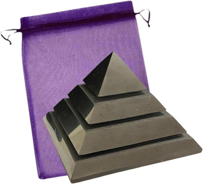 Schungit "SAKKARA" Pyramide 7cm poliert 3-tlg SET "Heilungspyramide" KRAFT DES SCHUNGIT für Strahlen Schutz - Handy - Meditation - Selbstschutz - Schutzschild - Negative Energie abwehren.