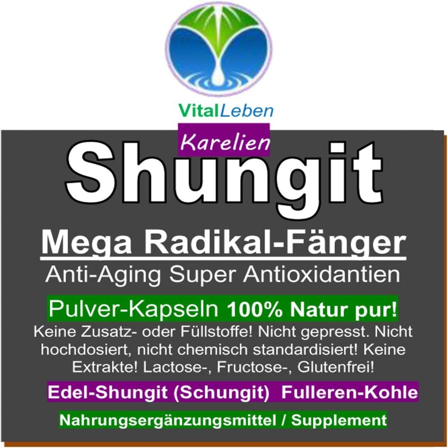 SCHUNGIT Edel Shungit 120 Pulver Kapseln. Mikrofeine Premium Qualität aus Karelien. NATUR PUR - OHNE ZUSATZSTOFFE - OHNE FÜLLSTOFFE. Abgefüllt in Deutschland.