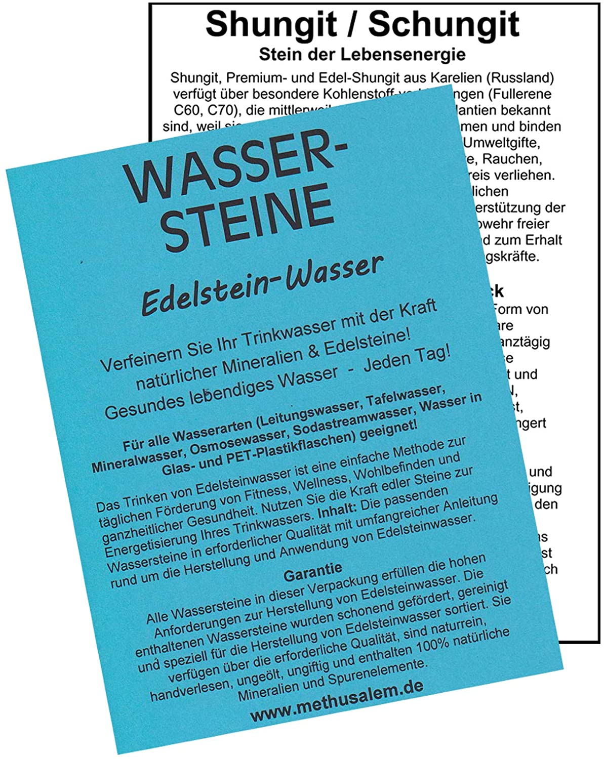 SCHUNGIT (Schungit) WASSERSTEINE für EDELSTEINWASSER - EDELSTEINE zum WASSER energetisieren mit 1L Glaskrug. 4-tlg SET mit ANLEITUNG.