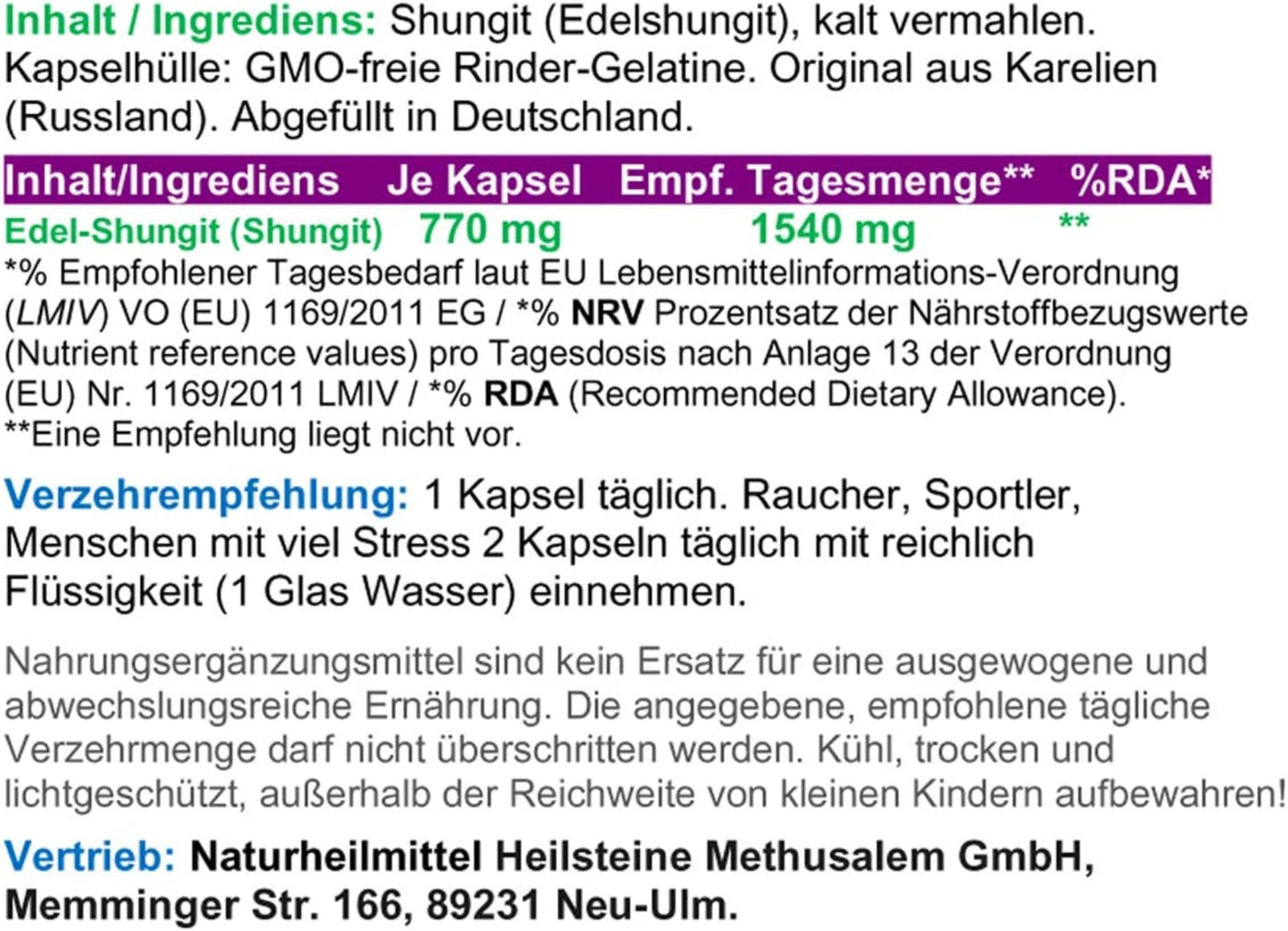 SCHUNGIT Edel Shungit 180 Pulver Kapseln. Mikrofeine Premium Qualität aus Karelien. NATUR PUR - OHNE ZUSATZSTOFFE - OHNE FÜLLSTOFFE. Abgefüllt in Deutschland.